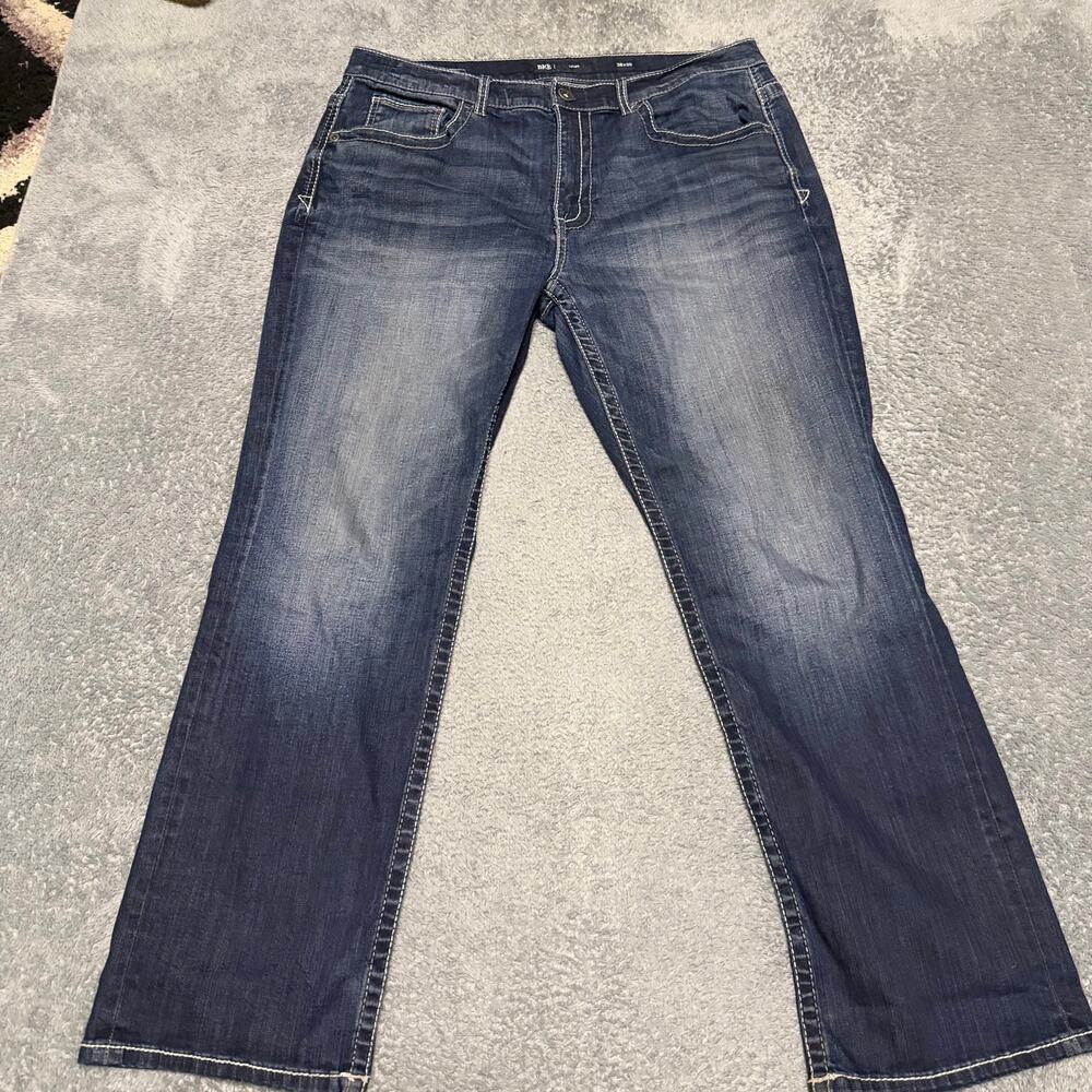 BKE Tyler Jeans Mens 36 x30 Blue Straight Dark Wash Contrast Stitch Western